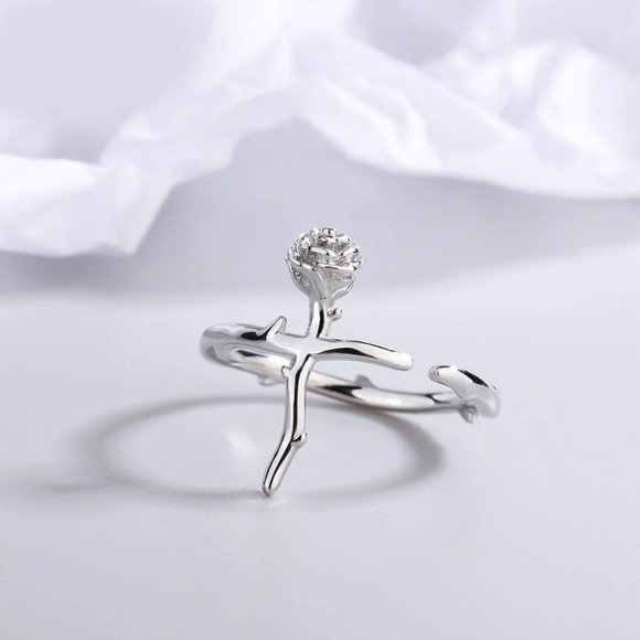 925 Sterling Silver Rose Band Ring Open Ring Ajustable Wide Band Line Rings - Picture 3 of 5